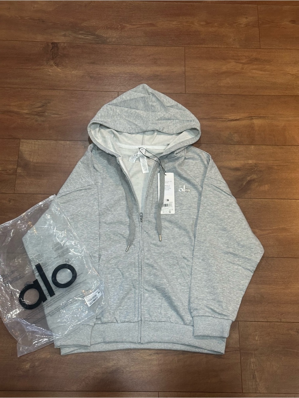 ALO Yoga Light Heather Gray Full-Zip Hoodie